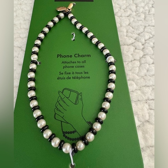 Kate Spade New Pearl and Black Beaded Phone Charm - Picture 3 of 4